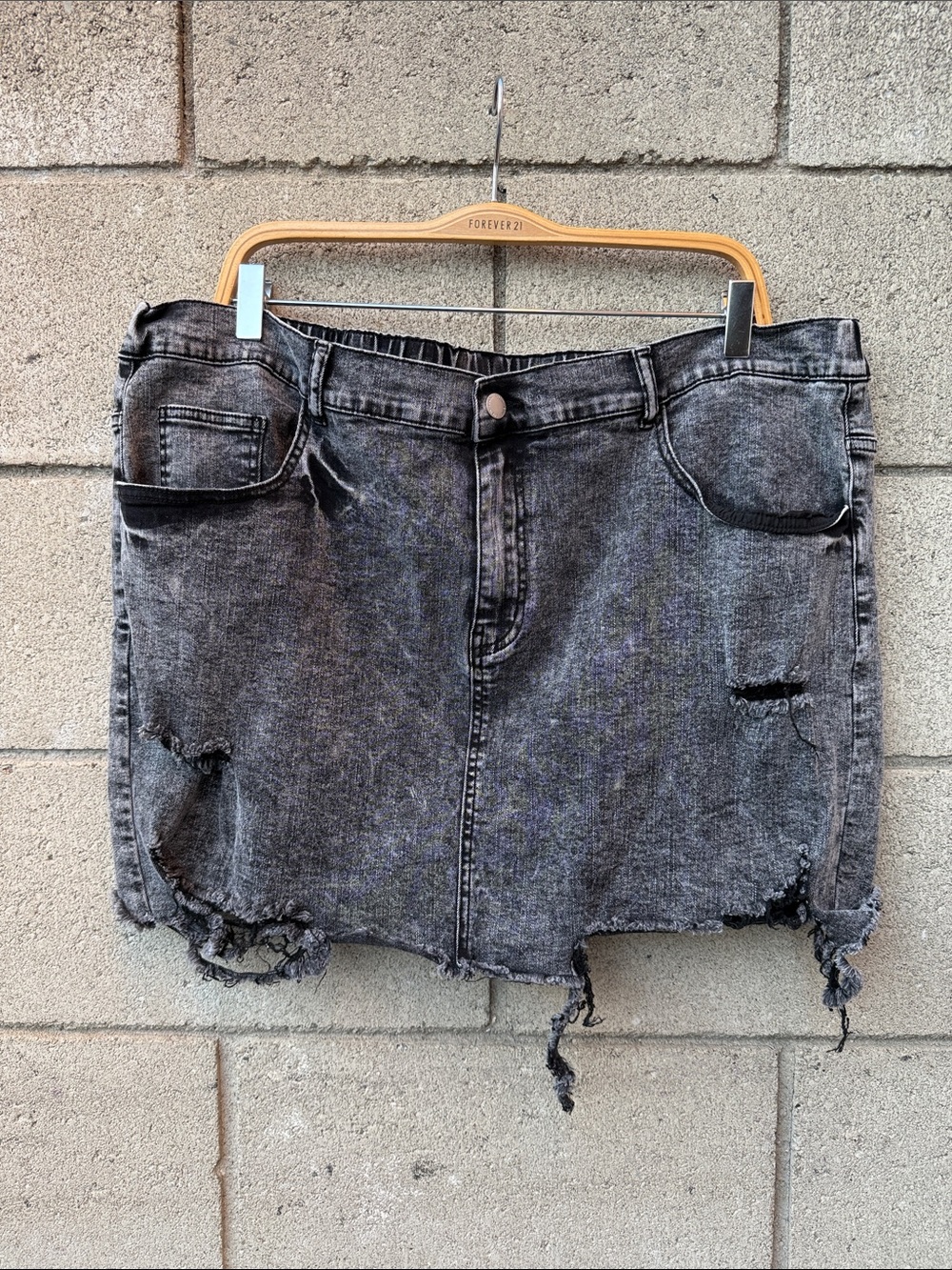 Distressed Washed Black Denim Mini Skirt